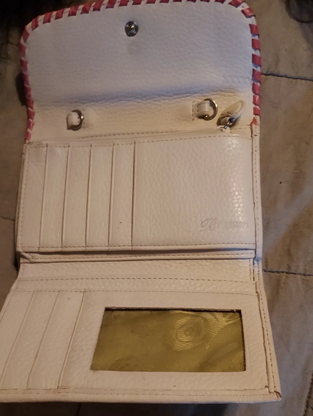 Brighton Wallet Tri Fold White With Pink, Blue, Orange & Green Lacing